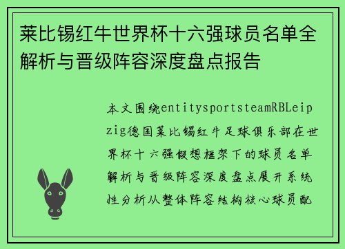 莱比锡红牛世界杯十六强球员名单全解析与晋级阵容深度盘点报告